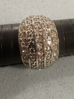 Wide Pavé Crystal Dome Ring in Silver